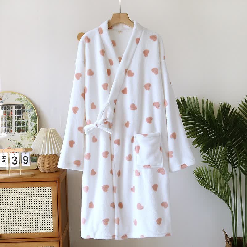 Couples Matching Heart Plush Kimono Robe - White - Women: L - image 13