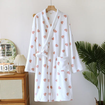Couples Matching Heart Plush Kimono Robe - White - Women: L - image 13