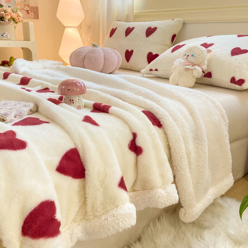 Heart Pattern Plush Fleece Throw Blanket - image 3
