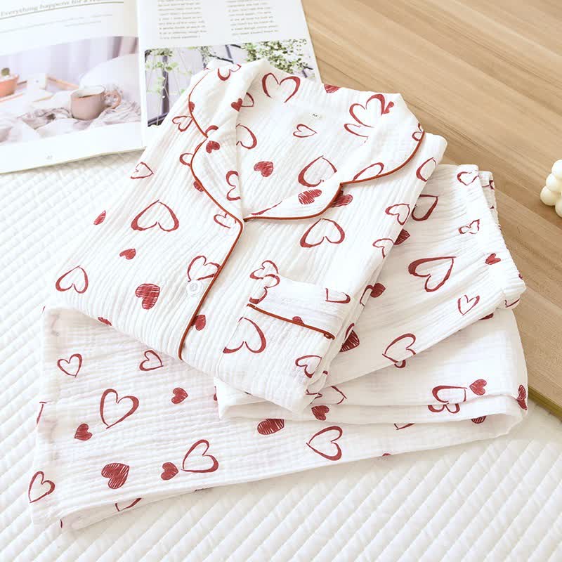 Heart Doodle Cotton Gauze Pajama Set - image 3