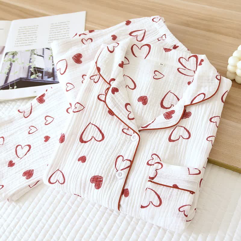 Heart Doodle Cotton Gauze Pajama Set - image 2