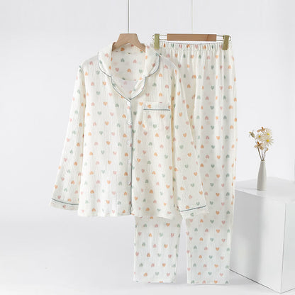 Colorful Heart Cotton Gauze Pajama Set - White - XL - image 0