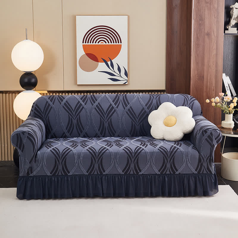 Jacquard Elastic Non-Slip Couch Slipcover - Gray Blue - Skirted - 4-Seater 92" - 118" - image 2