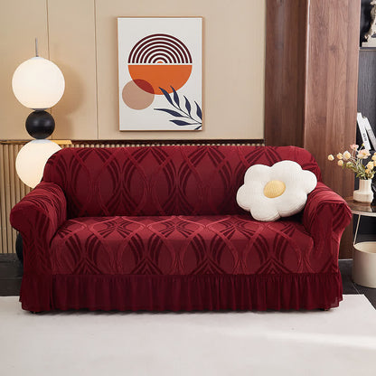 Jacquard Elastic Non-Slip Couch Slipcover - Wine - Skirted - 4-Seater 92" - 118" - image 7