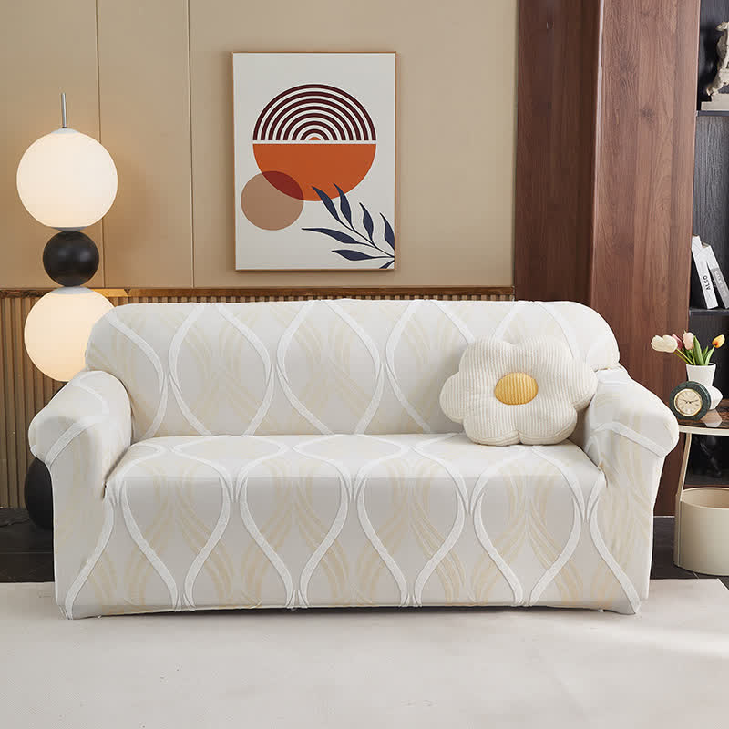 Jacquard Elastic Non-Slip Couch Slipcover - Beige - All-inclusive - 4-Seater 92" - 118" - image 18