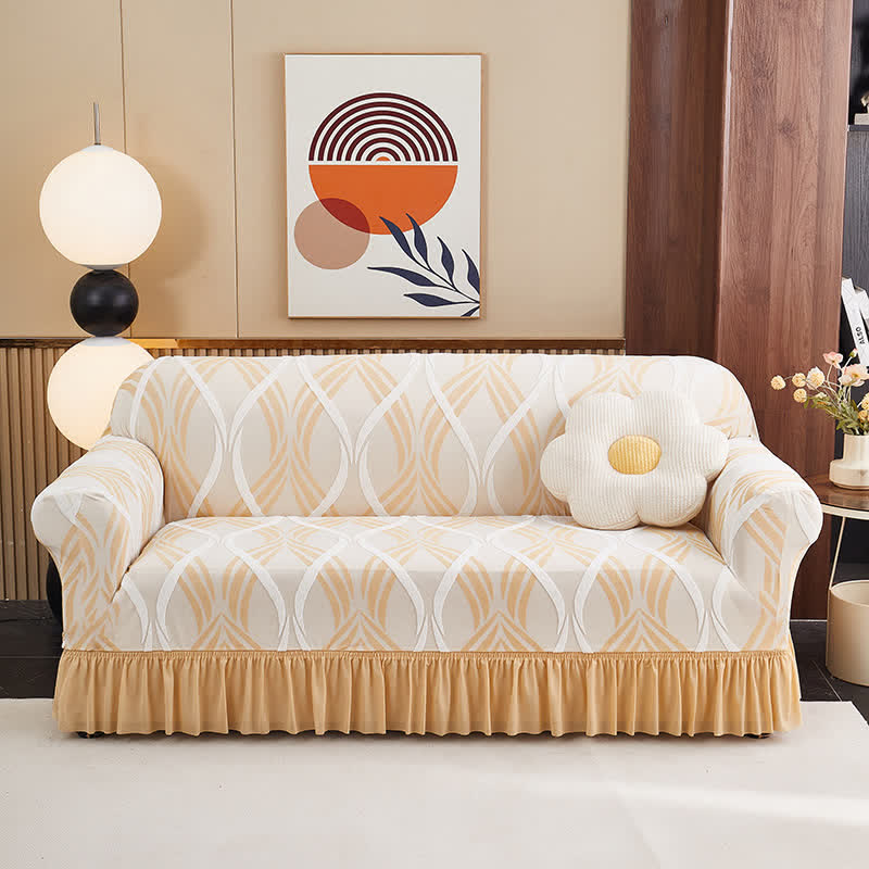 Jacquard Elastic Non-Slip Couch Slipcover - Yellow - Skirted - 4-Seater 92" - 118" - image 15