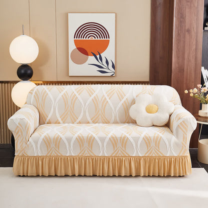 Jacquard Elastic Non-Slip Couch Slipcover - Yellow - Skirted - 4-Seater 92" - 118" - image 15