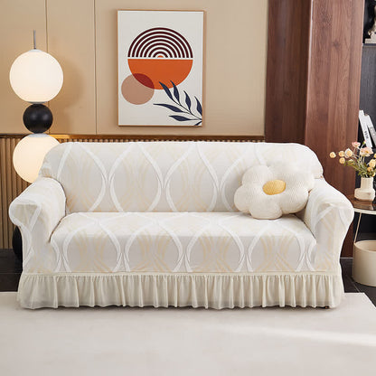 Jacquard Elastic Non-Slip Couch Slipcover - Beige - Skirted - 4-Seater 92" - 118" - image 19