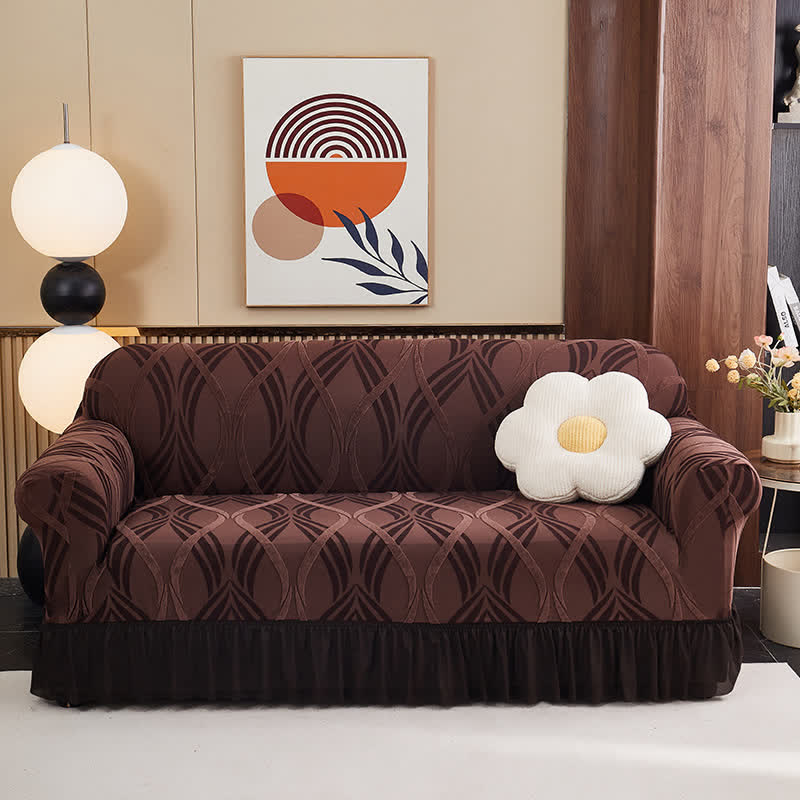 Jacquard Elastic Non-Slip Couch Slipcover - Brown - Skirted - 4-Seater 92" - 118" - image 13