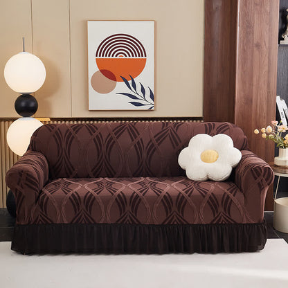 Jacquard Elastic Non-Slip Couch Slipcover - Brown - Skirted - 4-Seater 92" - 118" - image 13