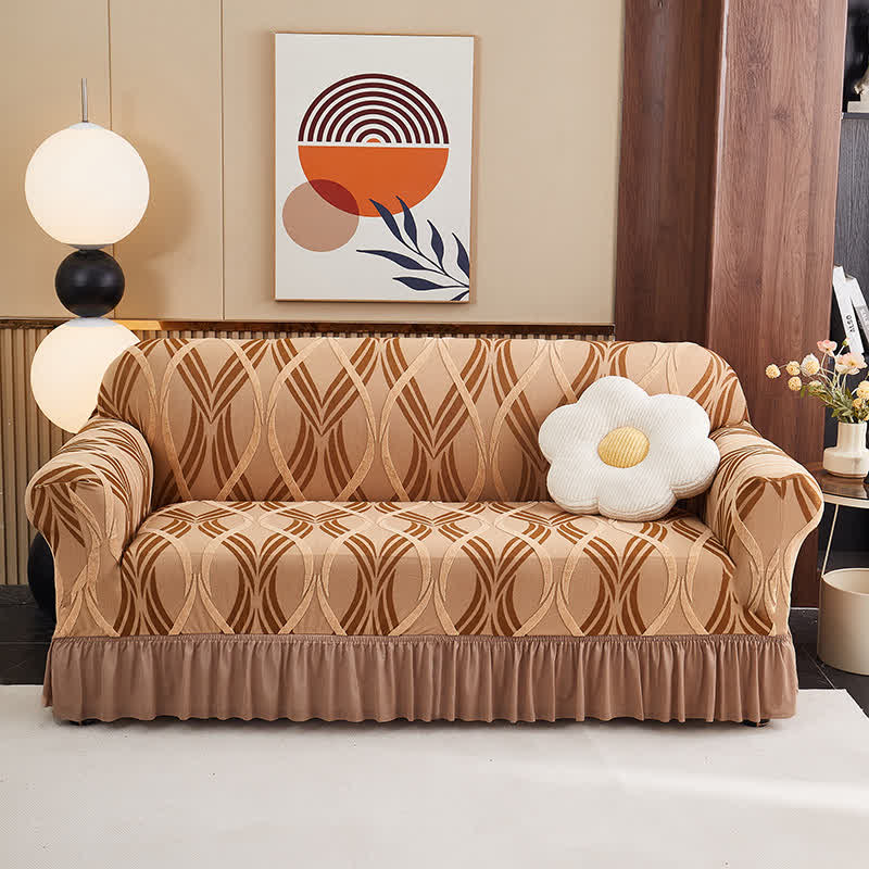 Jacquard Elastic Non-Slip Couch Slipcover - Coffee - Skirted - 4-Seater 92" - 118" - image 17