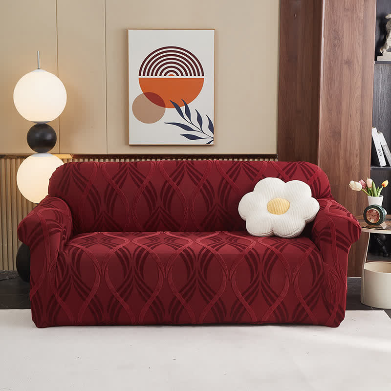 Jacquard Elastic Non-Slip Couch Slipcover - Wine - All-inclusive - 4-Seater 92" - 118" - image 6