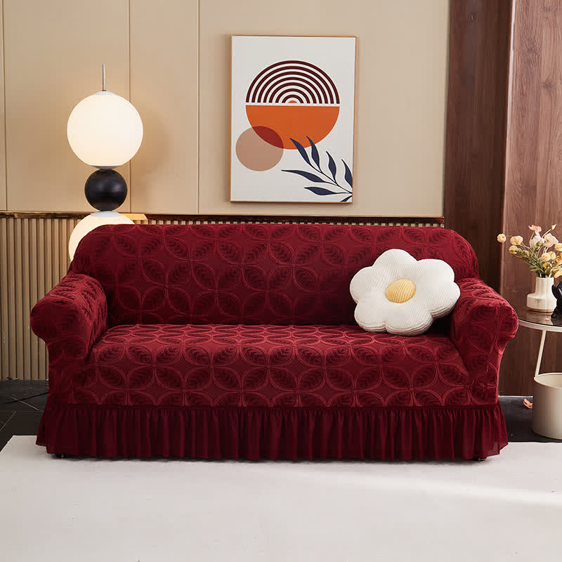 High-Stretch 3D Jacquard Couch Slipcover - Wine - Skirted - 4-Seater 92" - 118" - image 1