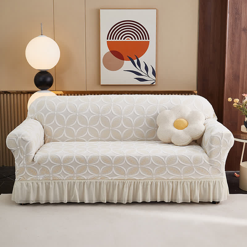 High-Stretch 3D Jacquard Couch Slipcover - Beige - Skirted - 4-Seater 92" - 118" - image 16