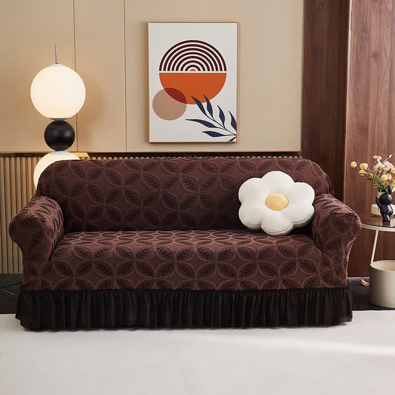 High-Stretch 3D Jacquard Couch Slipcover - Brown - Skirted - 4-Seater 92" - 118" - image 12