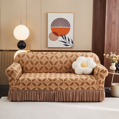 High-Stretch 3D Jacquard Couch Slipcover - Coffee - Skirted - 4-Seater 92" - 118" - image 3