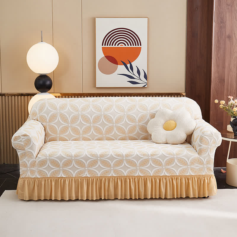 High-Stretch 3D Jacquard Couch Slipcover - Yellow - Skirted - 4-Seater 92" - 118" - image 14