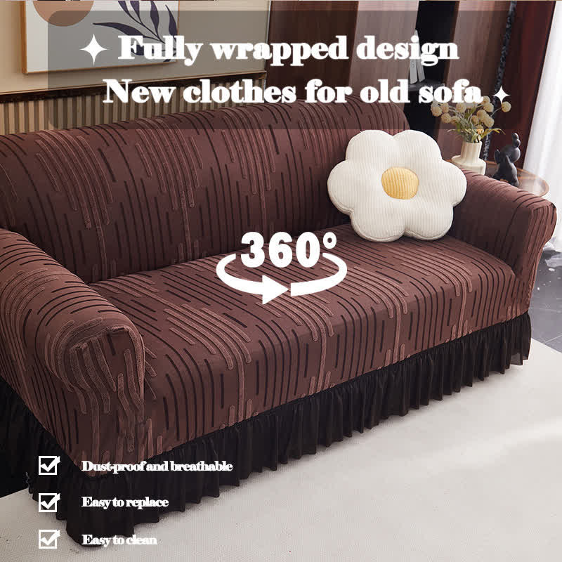 3D Jacquard Thickened Sofa Cover with Ruffled Skirt - image 1