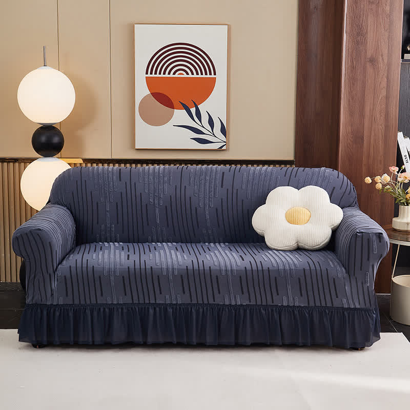 3D Jacquard Thickened Sofa Cover with Ruffled Skirt - Gray Blue - 4-Seater 92" - 118" - image 6