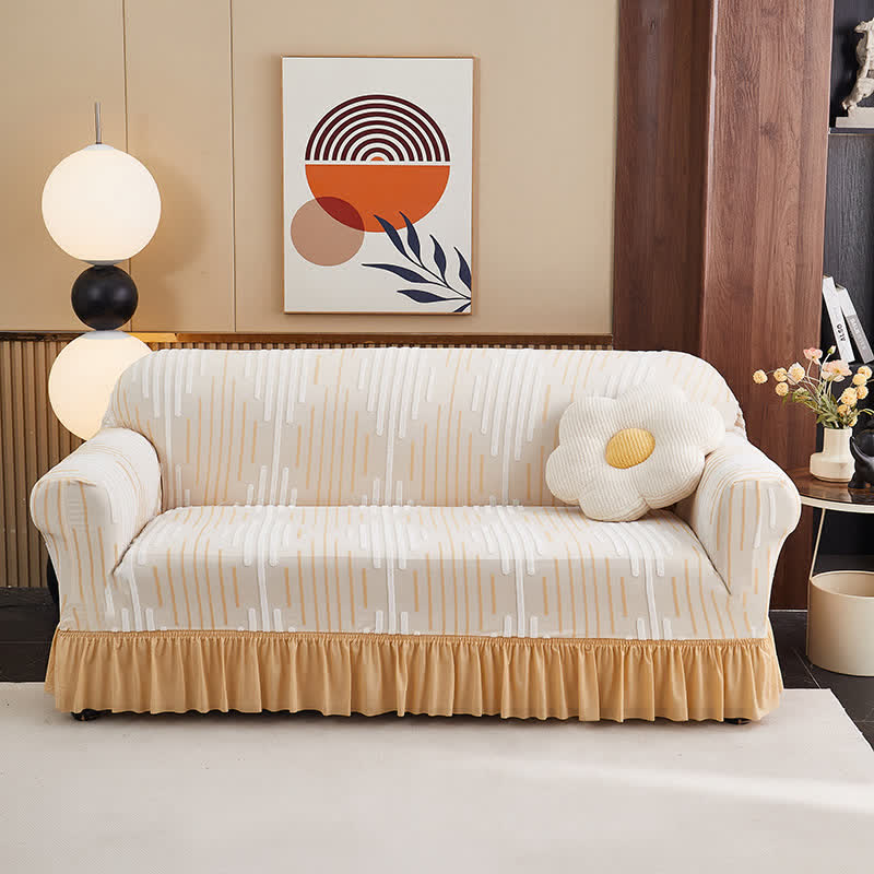 3D Jacquard Thickened Sofa Cover with Ruffled Skirt - Beige - 4-Seater 92" - 118" - image 7