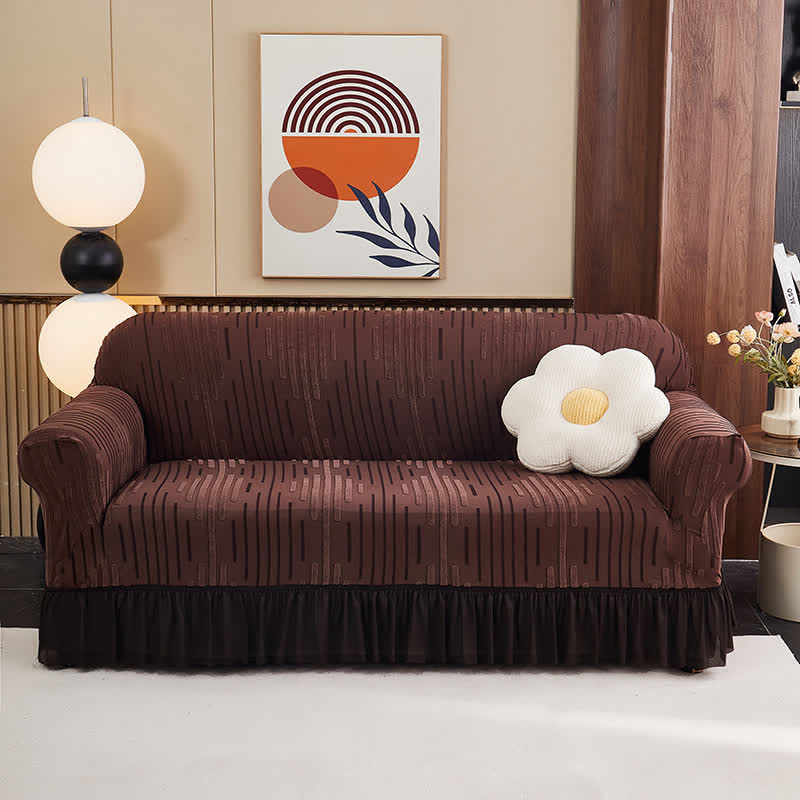 3D Jacquard Thickened Sofa Cover with Ruffled Skirt - Brown - 4-Seater 92" - 118" - image 0