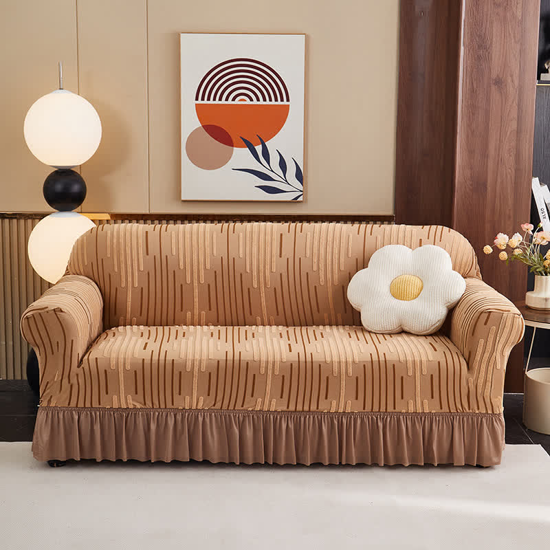 3D Jacquard Thickened Sofa Cover with Ruffled Skirt - Coffee - 4-Seater 92" - 118" - image 8