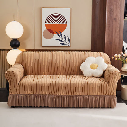 3D Jacquard Thickened Sofa Cover with Ruffled Skirt - Coffee - 4-Seater 92" - 118" - image 8