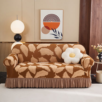 Jacquard Leaf Elastic Full-Wrap Slipcover - Coffee - 4-Seater 92" - 118" - image 0