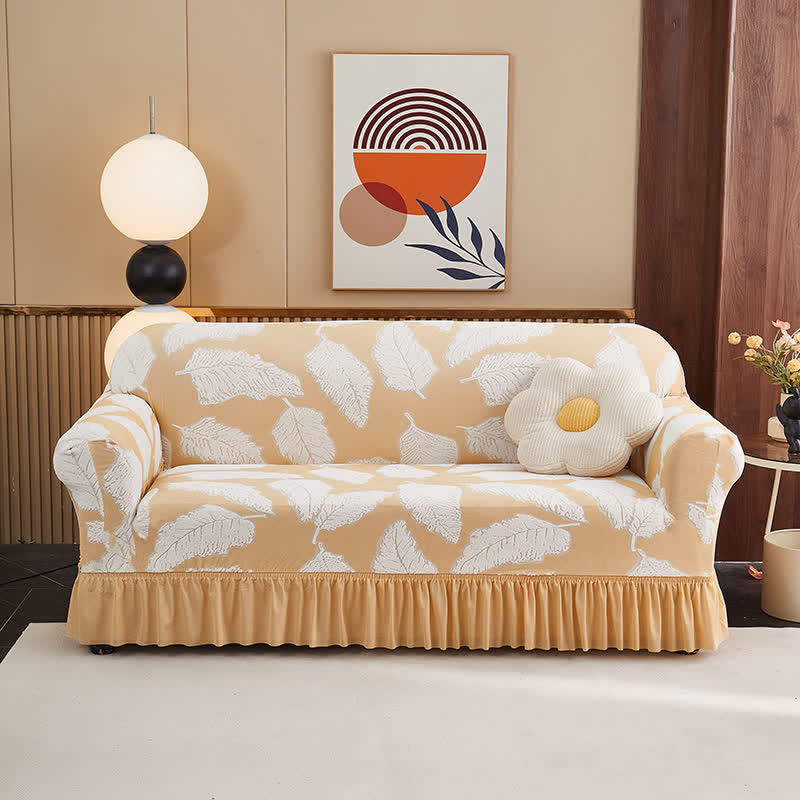 Jacquard Leaf Elastic Full-Wrap Slipcover - Yellow - 4-Seater 92" - 118" - image 13