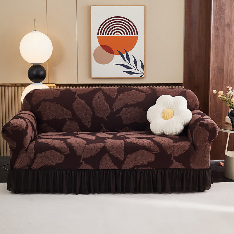 Jacquard Leaf Elastic Full-Wrap Slipcover - Brown - 4-Seater 92" - 118" - image 12