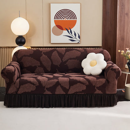 Jacquard Leaf Elastic Full-Wrap Slipcover - Brown - 4-Seater 92" - 118" - image 12