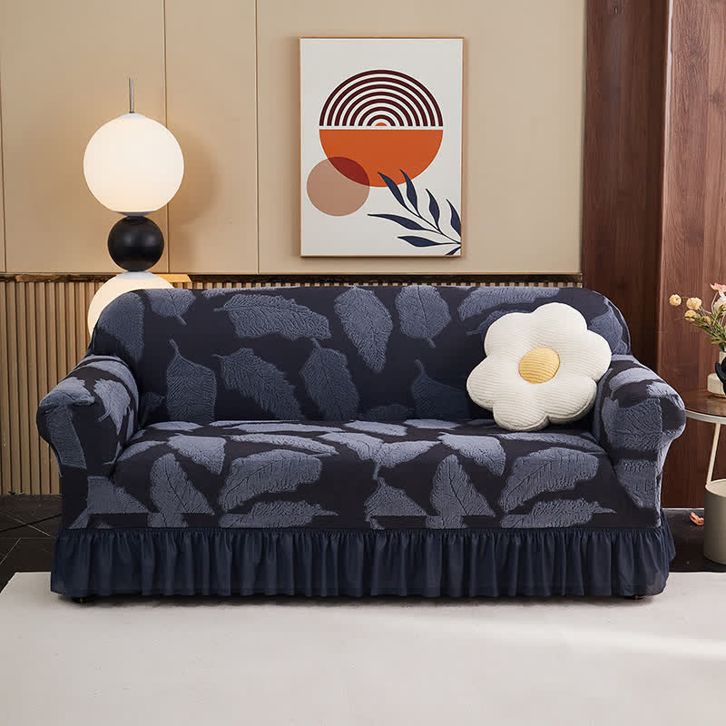 Jacquard Leaf Elastic Full-Wrap Slipcover - Gray Blue - 4-Seater 92" - 118" - image 5