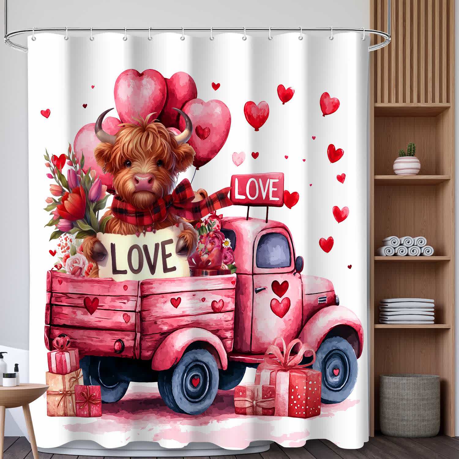 Heart & Cow Print Shower Curtain - A - 71"W x 79"L - image 0