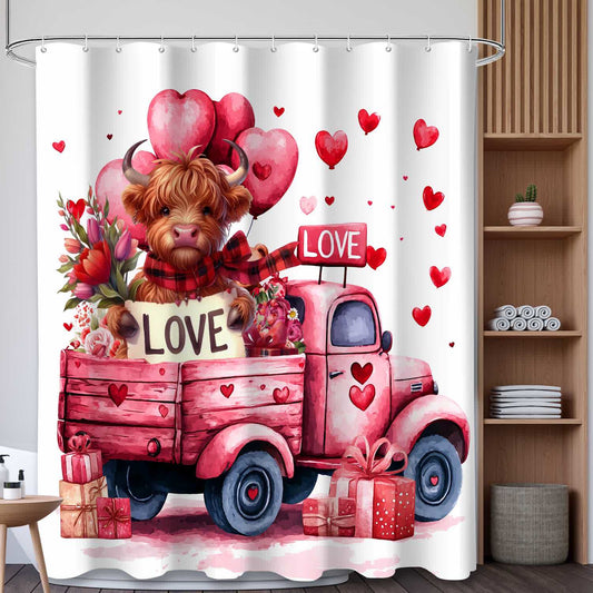 Heart & Cow Print Shower Curtain - A - 71"W x 79"L - image 0