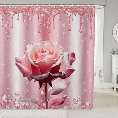 Romantic Rose Print Shower Curtain - B - 118"W x 71"L - image 4