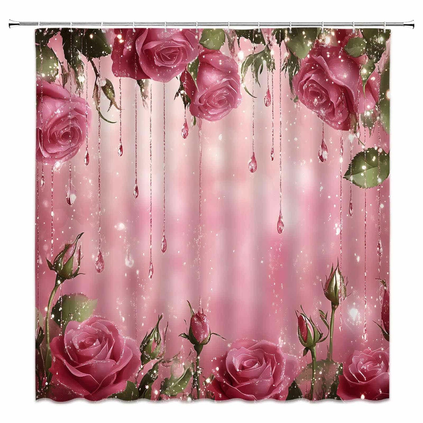 Romantic Rose Print Shower Curtain - F - 118"W x 71"L - image 8
