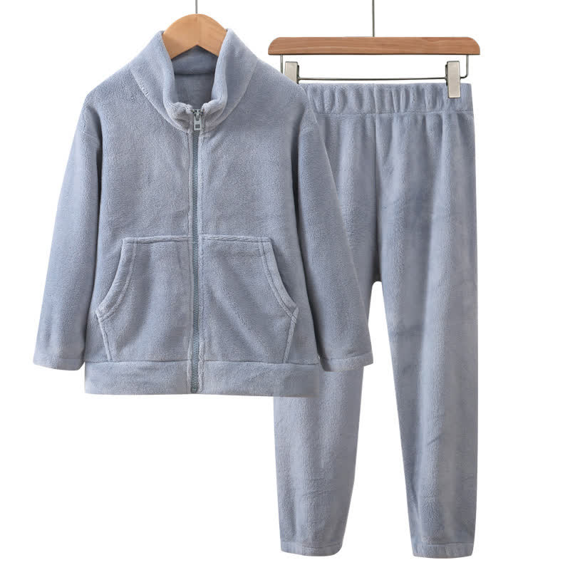 Solid Color Zip-up Warm Child Pajama Set - Blue - Adult:180cm - image 7