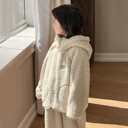 Solid Zip-up Hooded Child Loungewear Set - image 8