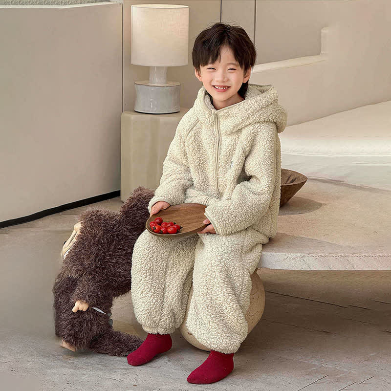 Solid Zip-up Hooded Child Loungewear Set - image 9