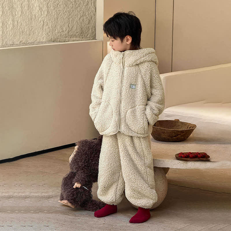 Solid Zip-up Hooded Child Loungewear Set - image 10