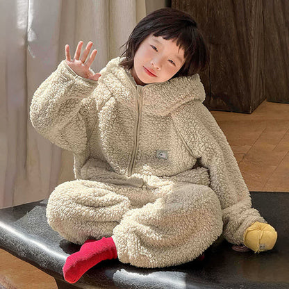 Solid Zip-up Hooded Child Loungewear Set - image 6