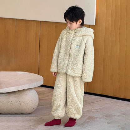 Solid Zip-up Hooded Child Loungewear Set - image 11