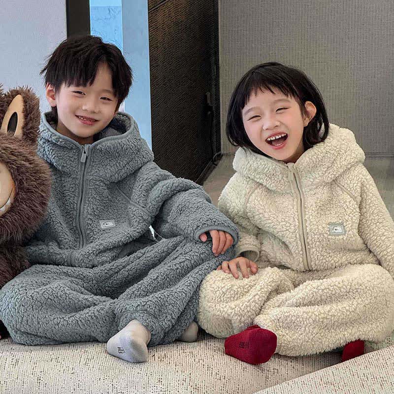 Solid Zip-up Hooded Child Loungewear Set - image 0