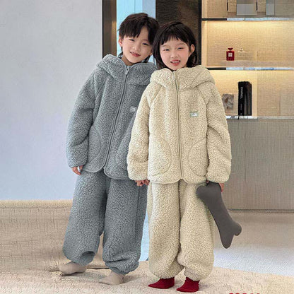 Solid Zip-up Hooded Child Loungewear Set - image 1