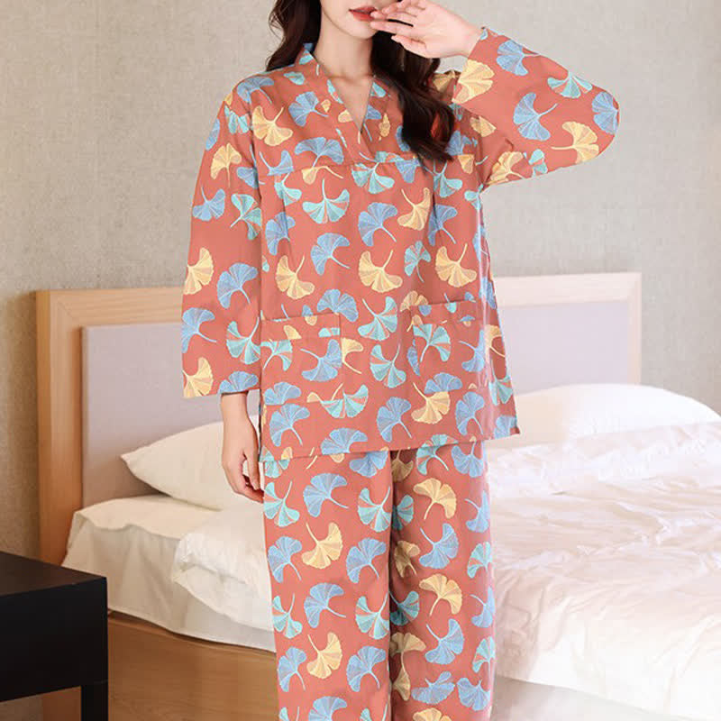 Ginkgo Leaf Cotton Sauna & Loungewear Set - Orange (Women) - 6XL - image 1