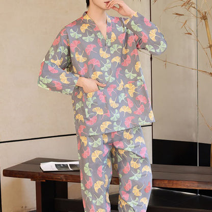 Ginkgo Leaf Cotton Sauna & Loungewear Set - Gray (Men) - 6XL - image 2