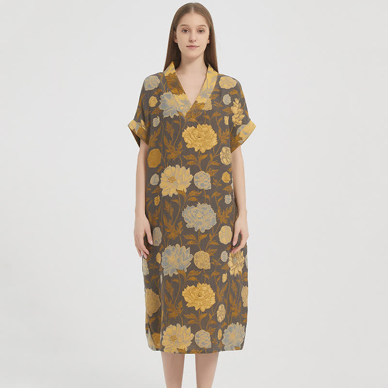 Vintage Peony Jacquard V-Neck Nightgown - image 1