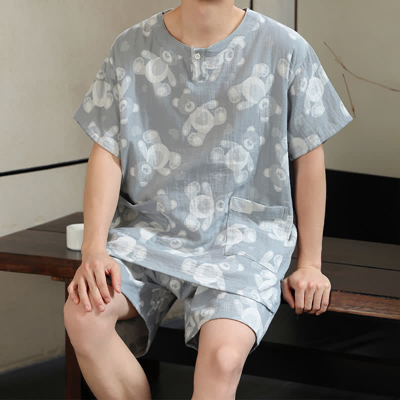 Bear Gauze Couple Sauna & Loungewear Set - Gray - Men : L - image 8