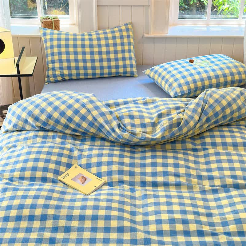 Checkered Pattern Pure Cotton Quilt Covers Bedding Set - image 3
