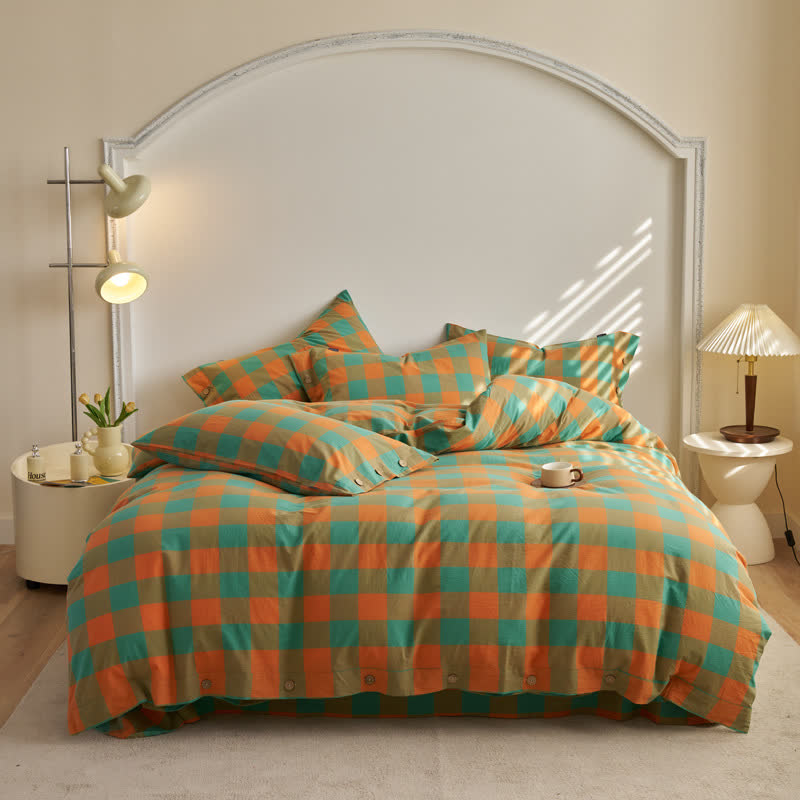 Cotton Checkered Button Closure Bedding Set - image 1